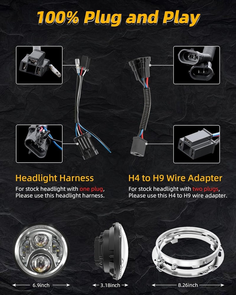 XPCTD 7 Inch LED Headlight With Mounting Bracket For Touring Street Glide Road King Ultra Classic Electra Glide Fat Boy Tri Cvo Heritage Softail Slim-Chrome - Image 5