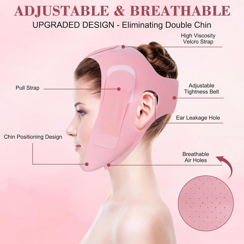 LOMGAV LOMGAV Double Chin Reducer V Line Mask Reusable Facial Slimming Strap V Shaped Belt Jawline Shaper Mask Chin Up Mask Face Lifting Belt Face Lift Tape V Shaped Slimming Face Mask Jaw Exerciser - Image 2