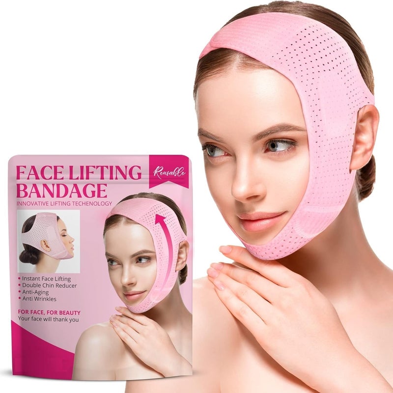 LOMGAV LOMGAV Double Chin Reducer V Line Mask Reusable Facial Slimming Strap V Shaped Belt Jawline Shaper Mask Chin Up Mask Face Lifting Belt Face Lift Tape V Shaped Slimming Face Mask Jaw Exerciser - Image 1