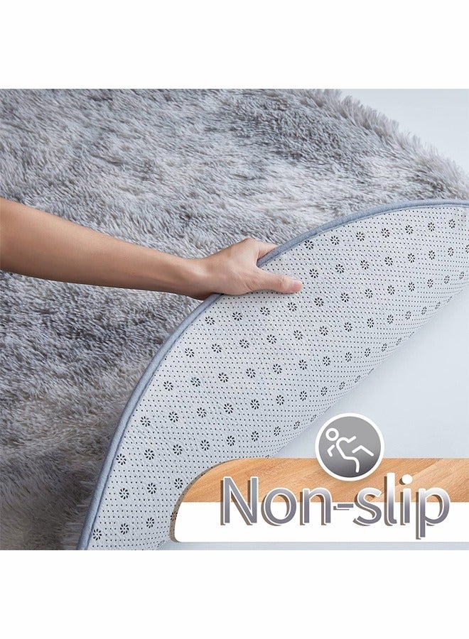 HOMESTAR Soft Round Rugs Fluffy Circle Tie Dyed Light Grey Circular for Kids Room Decor Comfy Furry Area Plush Fuzzy Nursery 120*120CM - Image 5