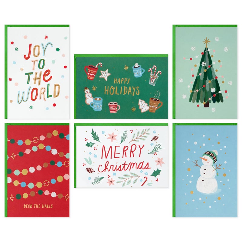 Hallmark Bulk Christmas Card Assortment Playful Icons 72 Cards and 72 Envelopes Joy to the World Deck the Halls Snowman Cocoa Pinecones Tree - Image 2