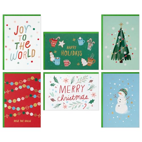 Hallmark Bulk Christmas Card Assortment Playful Icons 72 Cards and 72 Envelopes Joy to the World Deck the Halls Snowman Cocoa Pinecones Tree - Image 1