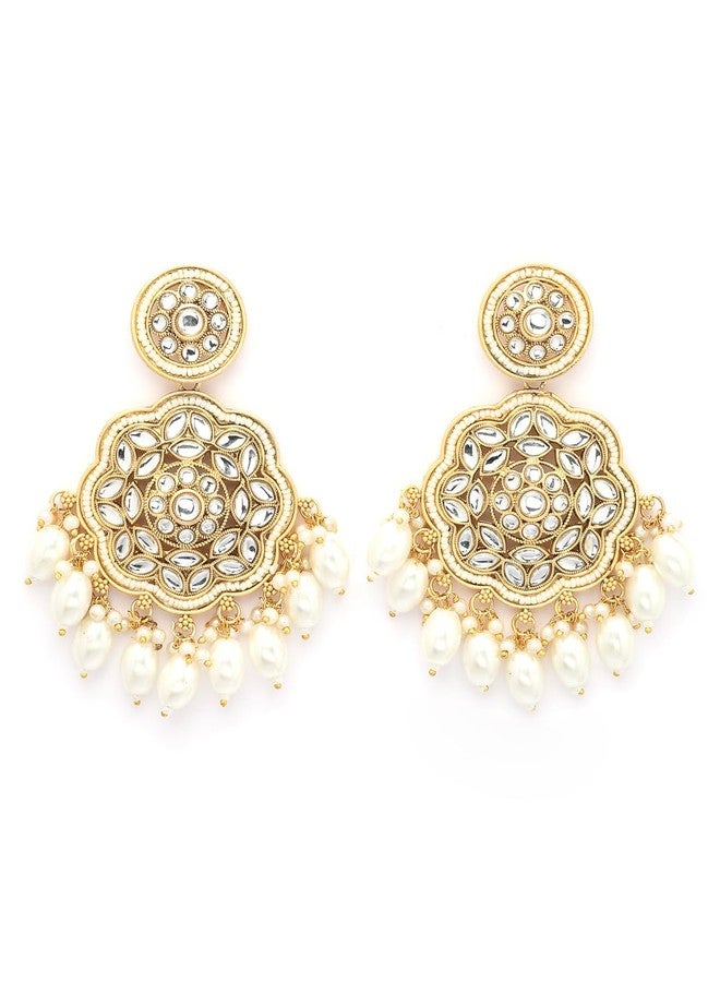 ADIVA 22K Gold-Plated Kundan & Glossy Green Pearls & Stone Studded Meenakari Designer Chandbali Earrings Set for women, Traditional Stylish Jhumka for Girls Party, Wedding, Festive - Image 1