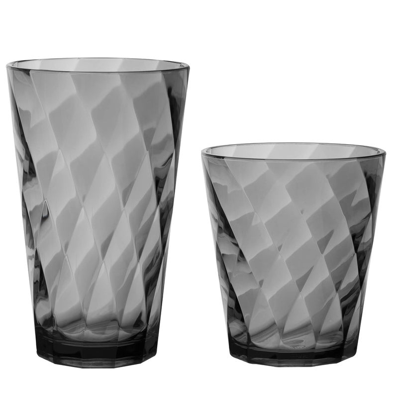 KLIFA NEW YORK 15  20 ounce Set of 8 Acrylic Tumbler  Highball Drinking Glasses Cups BPAFree Stackable Plastic Drinkware Dishwasher Safe GrayBlack