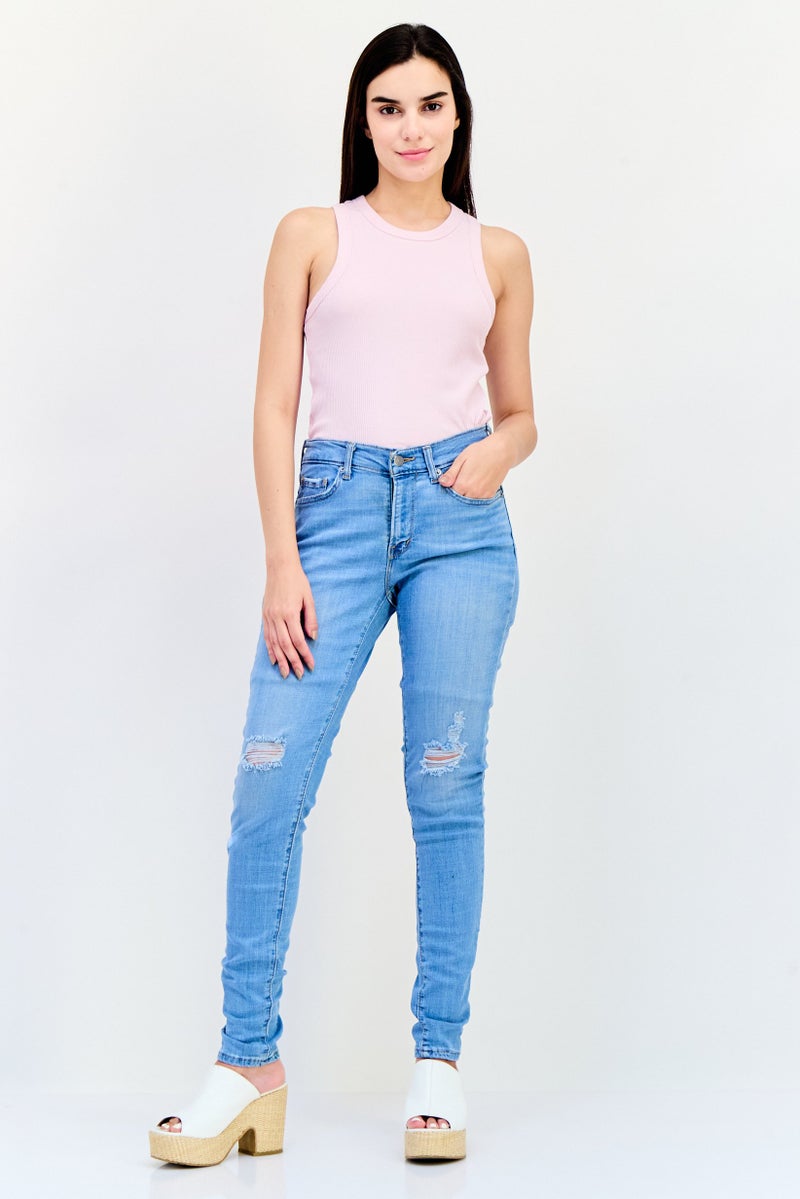 Levi's جينز دنيم ضيق للنساء، مغسول وقابل للتمدد، أزرق - Image 3