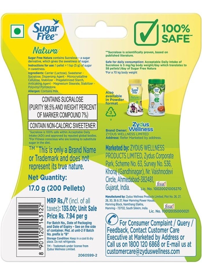 Sugar Free Natura 200 Pellets 17g Pack of 2 – 400 Pellets Low Calorie Sugar Substitute Sweetener for Tea, Coffee, Beverages, Cooking & Baking - Image 2