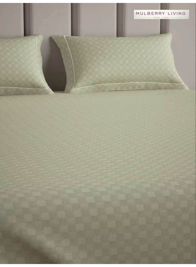 MULBERRY LIVING ملاءة سرير مقاس كينج (180×200 سم) قطن 100% - 300 خيط، شبكة حضرية، مزودة بغطائين للوسائد (50×75 سم) - بيج فاتح