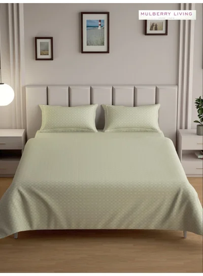 MULBERRY LIVING 100% Cotton - 300Tc Urban Grid King Size (180X200 Cms) Fitted Bedsheet With 2 Pillow Covers (50X75 Cm) - Light Beige