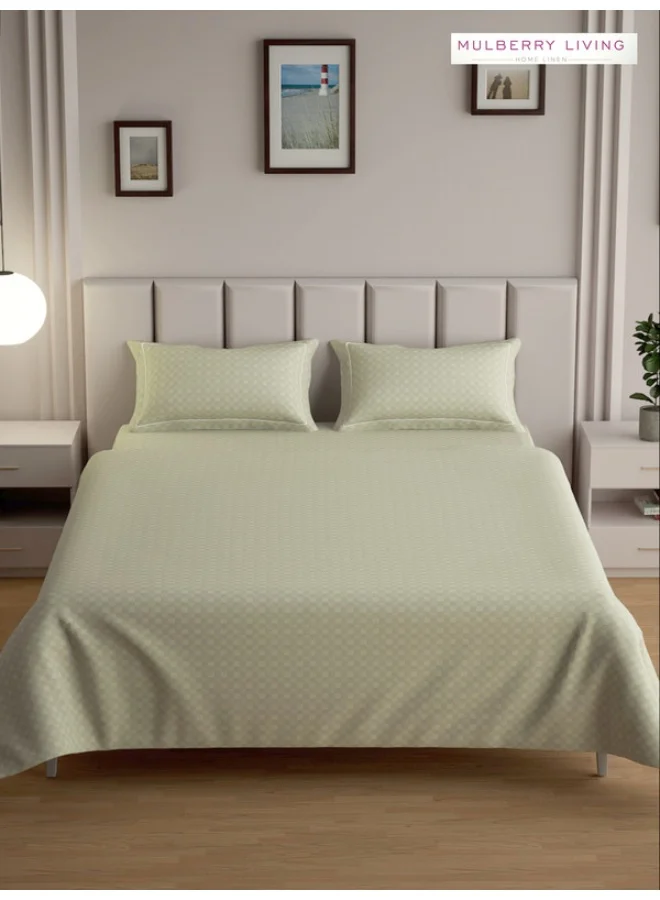 MULBERRY LIVING ملاءة سرير مقاس كينج (180×200 سم) قطن 100% - 300 خيط، شبكة حضرية، مزودة بغطائين للوسائد (50×75 سم) - بيج فاتح