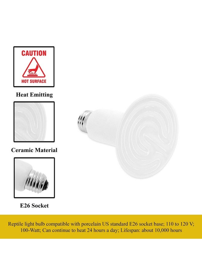Mandala Crafts Mandala Crafts Heat Lamp for Reptiles - Ceramic Heat Emitter Infrared Light Bulb with No Light for Chicken Coop Turtle Bearded Dragon Dog Pet Brooder 100W Pack of 2 White  - Image 4