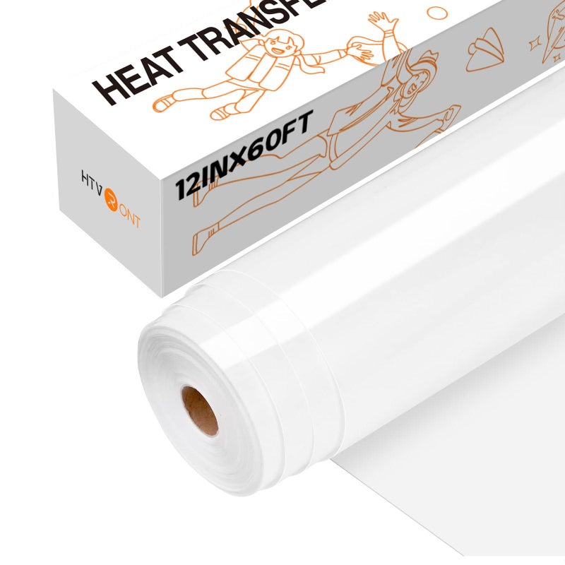 HTVRONT Heat Transfer Vinyl White Iron on Vinyl-12 x 60FT White HTV Vinyl Roll Easy to Cut & Weed for Heat Vinyl Design - Image 1