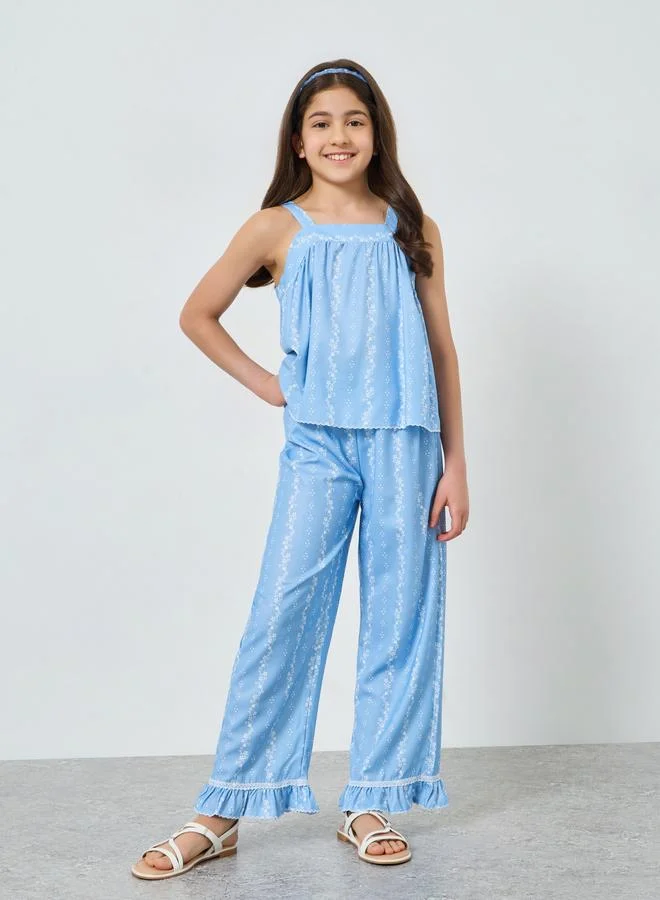 Styli Girls All-Over print Chambray Top and Pants Set
