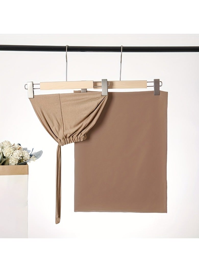 3-in-1 Muslim Hijab Set: Elegant Chiffon Scarves + Breathable Sunscreen Hijab & Elastic Modal Inner Cap | Lightweight Summer Undercap Combination (Solid Colors) - Image 2