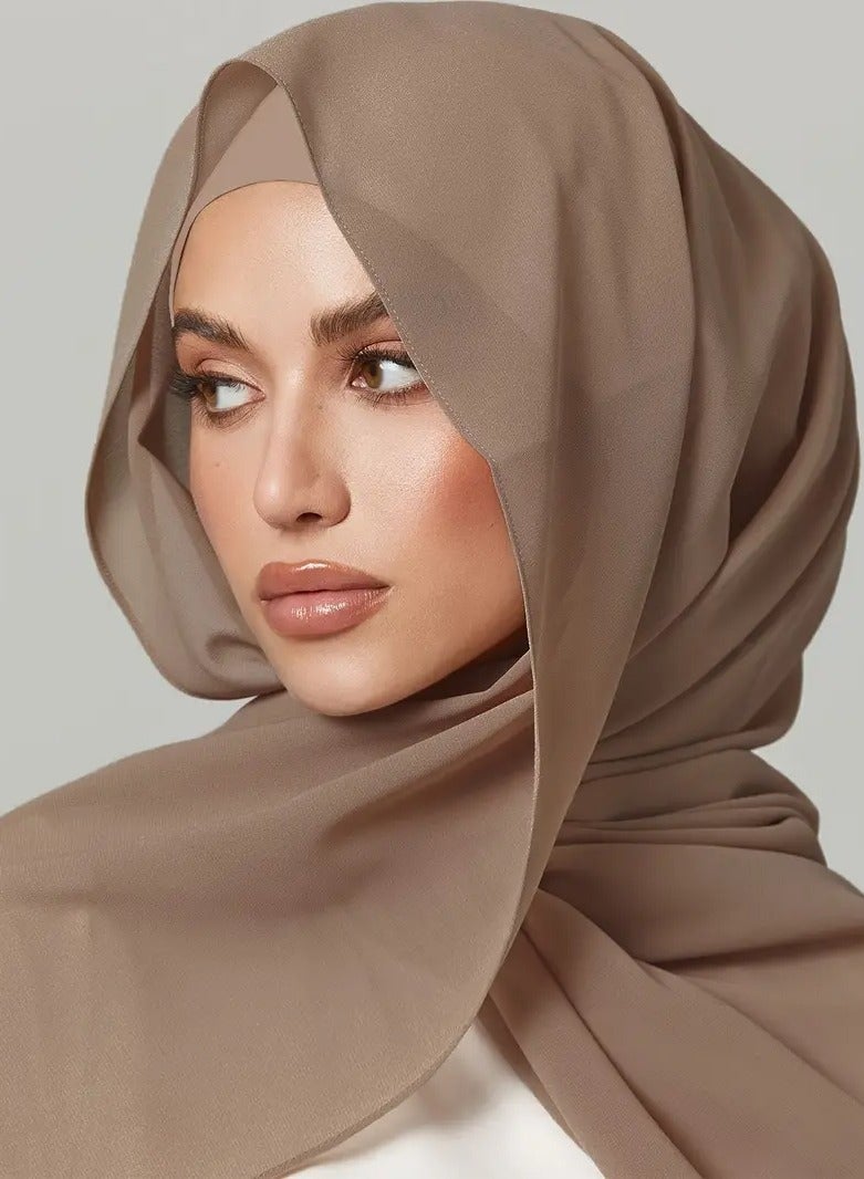 3-in-1 Muslim Hijab Set: Elegant Chiffon Scarves + Breathable Sunscreen Hijab & Elastic Modal Inner Cap | Lightweight Summer Undercap Combination (Solid Colors)