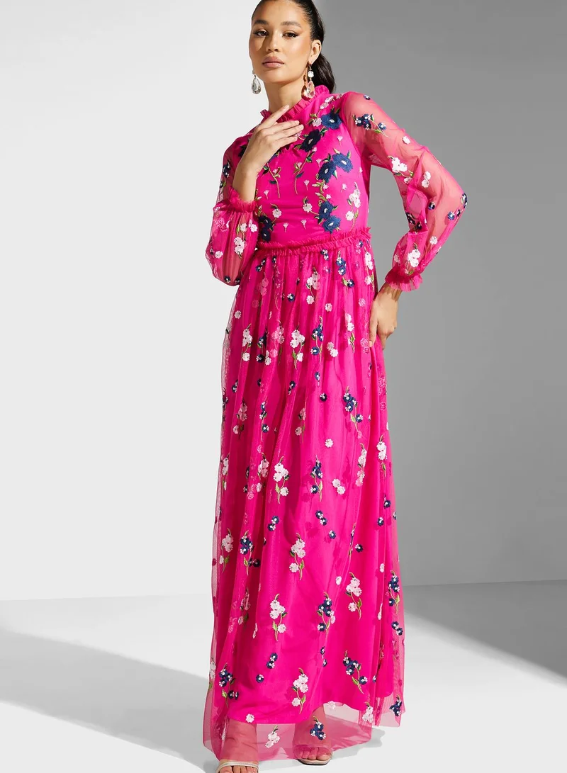 Frock and Frill Floral Embroidered Dress