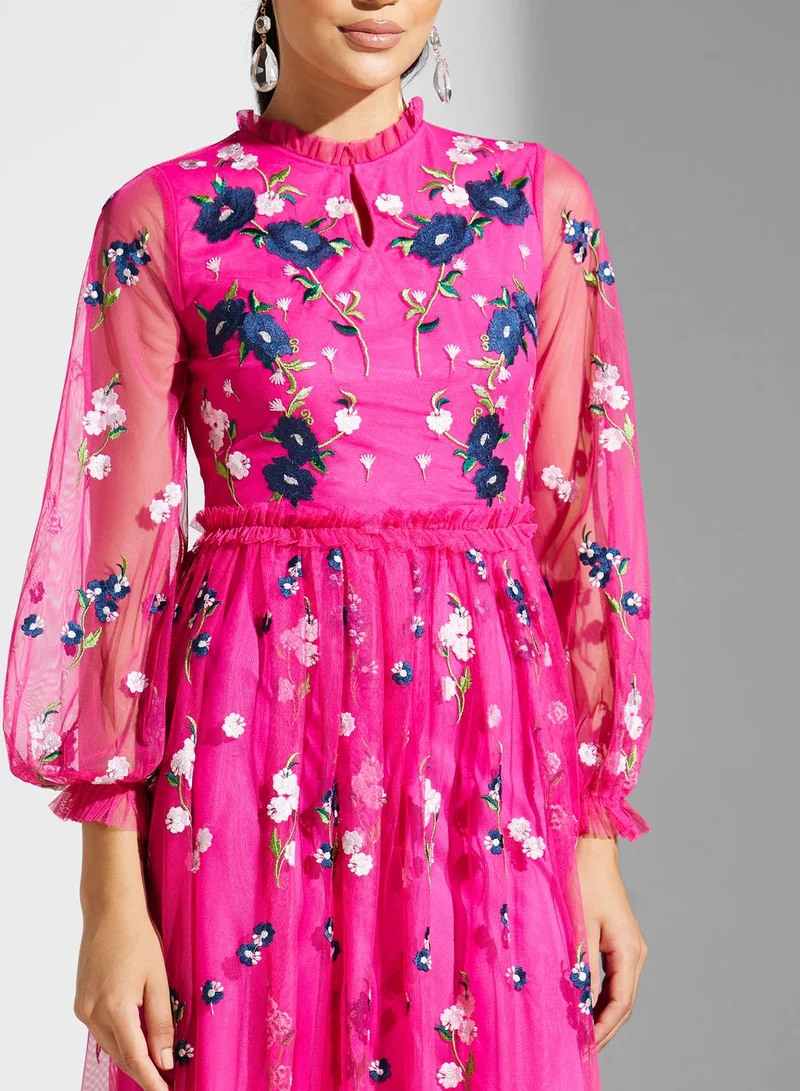 Frock and Frill Floral Embroidered Dress