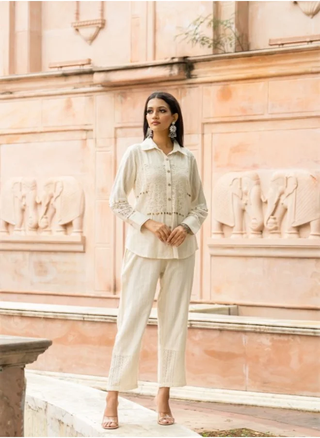 #بي Off-White Embroidered Co-Ord Set