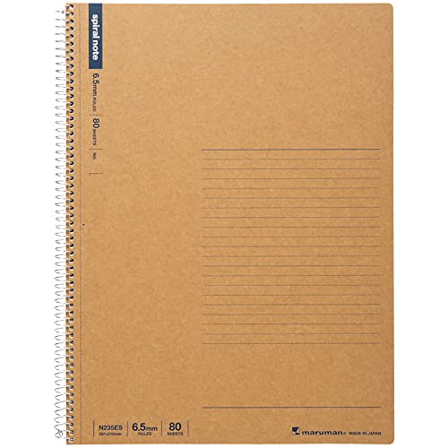 Maruman Spiral Note Basic Lined Notebook- A4, 11.69" x 8.98", 80 Sheets / 160 Pages, 6.5mm Narrow Ruled Journal, Perforated Pages & Wire-Bound to Lay Flat, Sturdy Kraft Cover, Made in Japan - Image 1