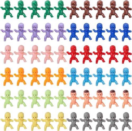 ZZYFGH 60 Mini Plastic Little Babies 12 Colors Tiny Figurines for Baby Shower Ice Cube Game Bulk Small King Cake Dolls 1 Inch - Image 1