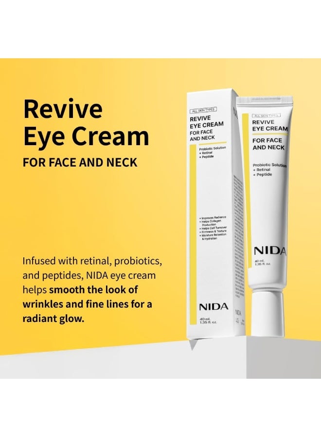 نيدا كريم العيون لإحياء الوجه والرقبة. حلول البروبيوتيك، الشبكية، الببتيد. التجاعيد، الخطوط الدقيقة، دوران الخلايا، نسيج الجلد الثابت، الجلد المشع، الاحتفاظ بالرطوبة. 1.35 أوقية فلورية، 40 مل - Image 2