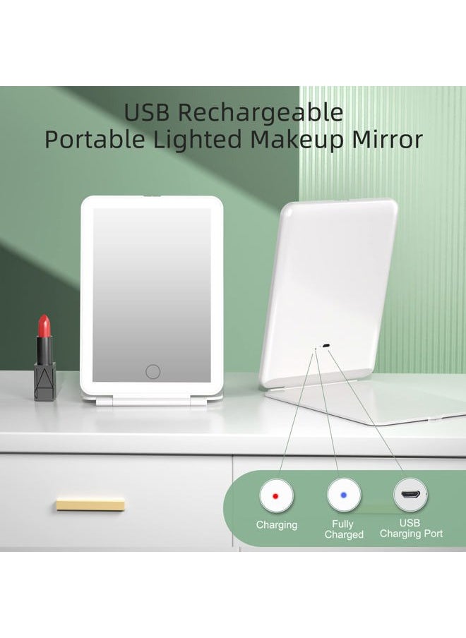 FUNTOUCH Rechargeable Travel Makeup Vanity Mirror with 72 LED Lights, Portable Lighted Beauty Mirror, 3 Lighting Modes, Dimmable Touch Screen, Tabletop Folding Cosmetic Mirror with Storage Bag  - Image 2