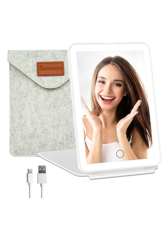 FUNTOUCH Rechargeable Travel Makeup Vanity Mirror with 72 LED Lights, Portable Lighted Beauty Mirror, 3 Lighting Modes, Dimmable Touch Screen, Tabletop Folding Cosmetic Mirror with Storage Bag  - Image 1