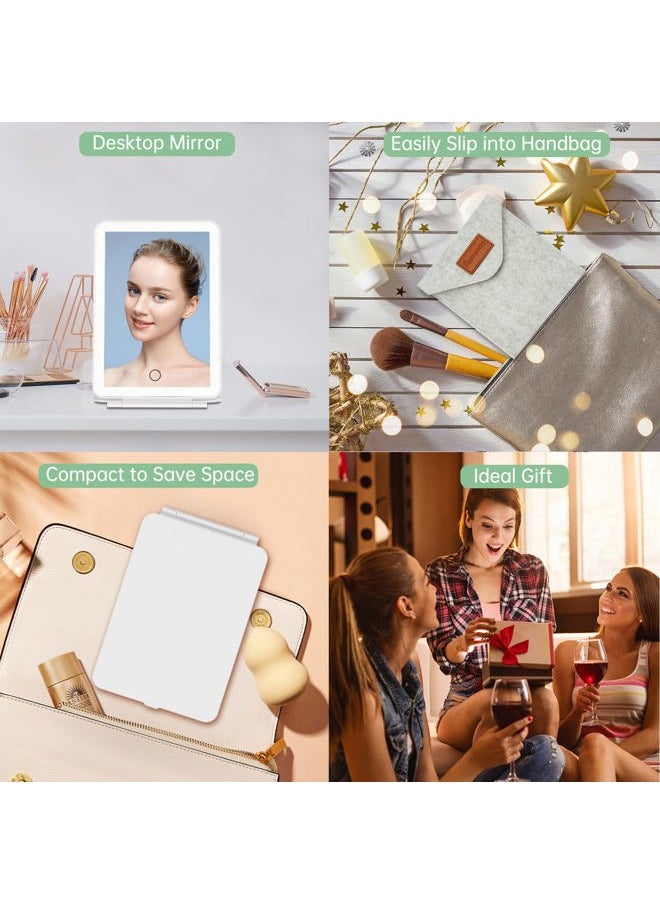 FUNTOUCH - Rechargeable Travel Makeup Vanity Mirror with 72 LED Lights, Portable Lighted Beauty Mirror, 3 Lighting Modes, Dimmable Touch Screen, Tabletop Folding Cosmetic Mirror with Storage Bag - Image 1