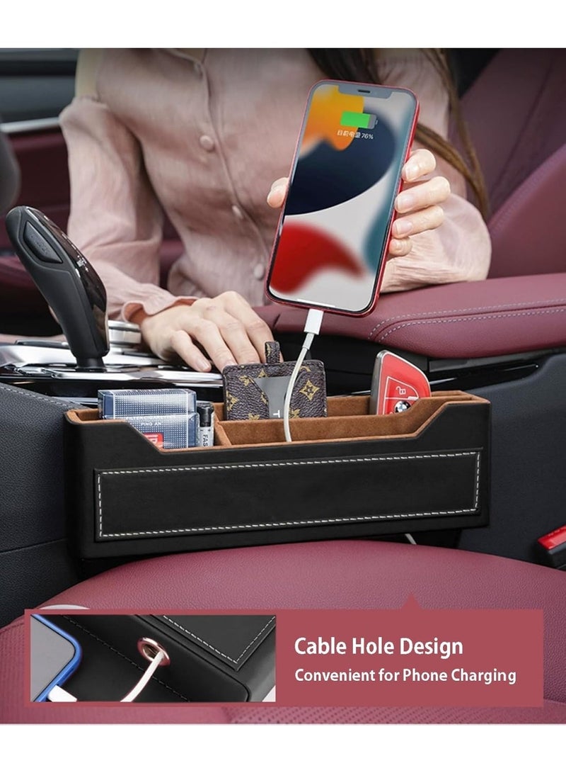 Leather Car Seat Gap Storage Organizer, Car Organizer Set, Built-in Fast Charging Port, Mobile Phone Wallet Coin Key Storage Case - Image 3