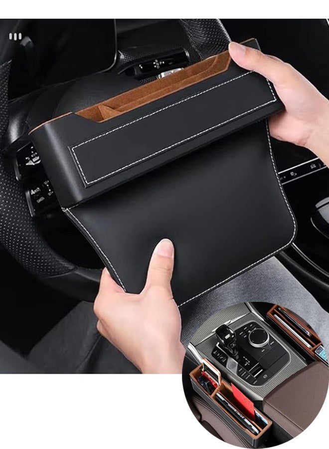 Leather Car Seat Gap Storage Organizer, Car Organizer Set, Built-in Fast Charging Port, Mobile Phone Wallet Coin Key Storage Case - Image 1