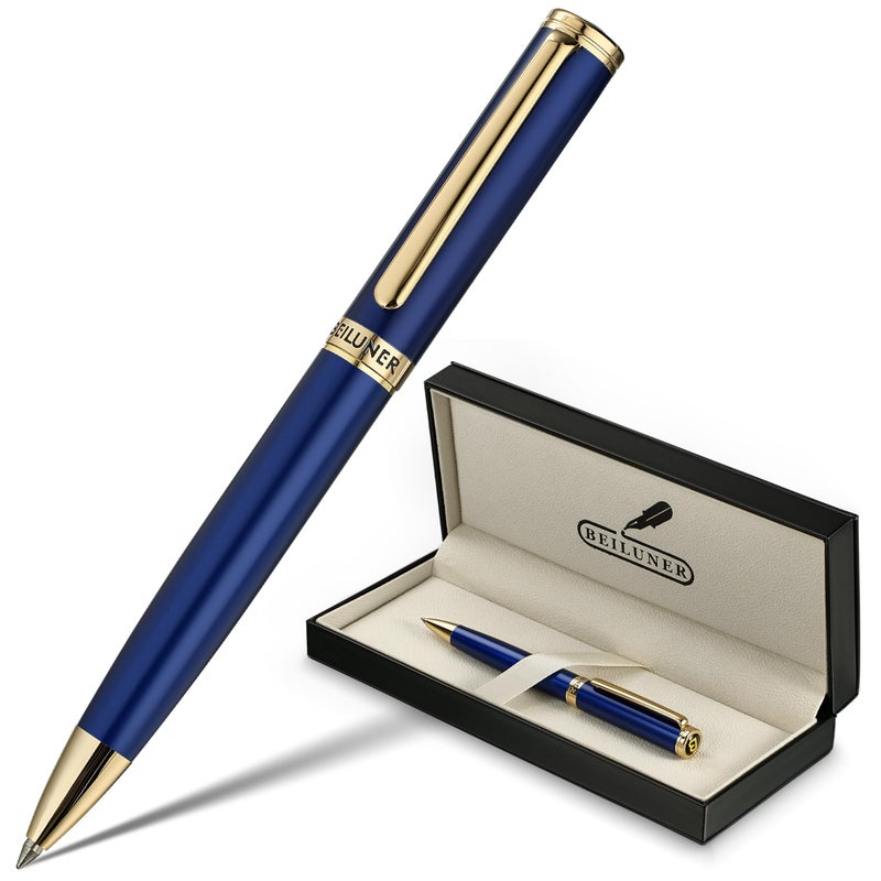 BEILUNER Blue Lacquer Gel Pen - Stunning Luxury Pen with 24K Gold Finish, ADMOK Black Refill, Executive Gift Set for Family & Friends, Writing, Fancy, Office, Retractable Pens - Image 1