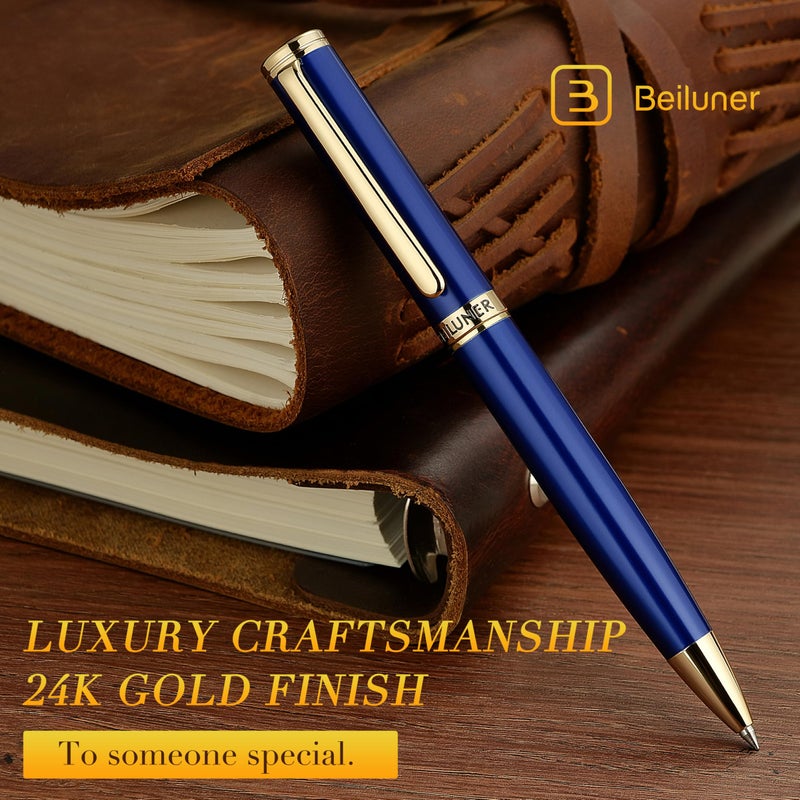 BEILUNER Blue Lacquer Gel Pen - Stunning Luxury Pen with 24K Gold Finish, ADMOK Black Refill, Executive Gift Set for Family & Friends, Writing, Fancy, Office, Retractable Pens - Image 3