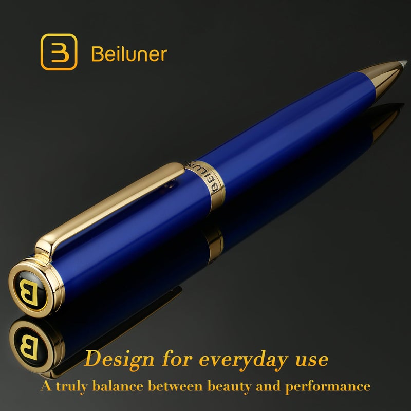 BEILUNER Blue Lacquer Gel Pen - Stunning Luxury Pen with 24K Gold Finish, ADMOK Black Refill, Executive Gift Set for Family & Friends, Writing, Fancy, Office, Retractable Pens - Image 2