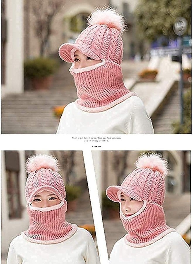 Richmen Women Winter Hat Monkey Beanie Cap Knit Balaclava Capset | Soft Wool Woolen Fuzzy Plush Skull Cap Windproof Full Face Cover Earflap Hood Nech Warmer Hat (Pink, Freesize) - Image 5