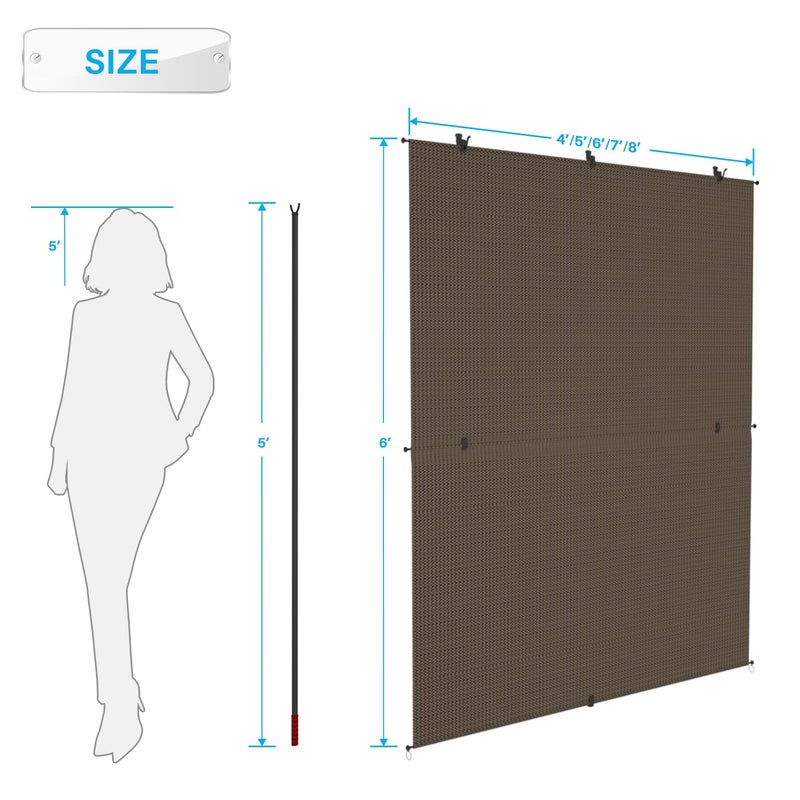 Patio Shades Roll Up Outdoor 5'Wx6'H Foldable Roller Shade Patio Blinds Exterior Block Sun Screen for Outside Porch Deck Balcony Pergola Carport, Brown - Image 4