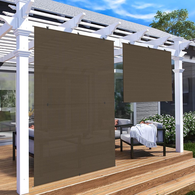 Patio Shades Roll Up Outdoor 5'Wx6'H Foldable Roller Shade Patio Blinds Exterior Block Sun Screen for Outside Porch Deck Balcony Pergola Carport, Brown - Image 1