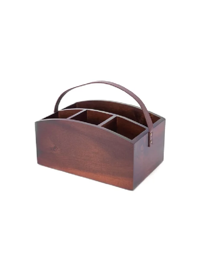 Bien Servi Multi-Compartment Acacia Cutlery Organizer with Handle Brown 12 x 15.5 x 25.5 cm AW18-X096