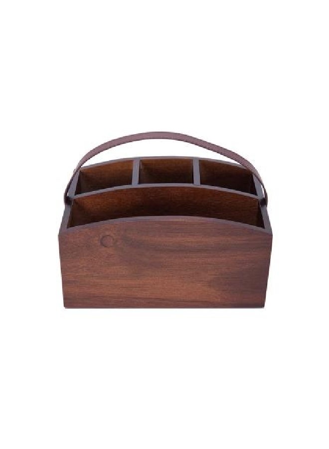 Bien Servi Multi-Compartment Acacia Cutlery Organizer with Handle Brown 12 x 15.5 x 25.5 cm AW18-X096 - Image 1