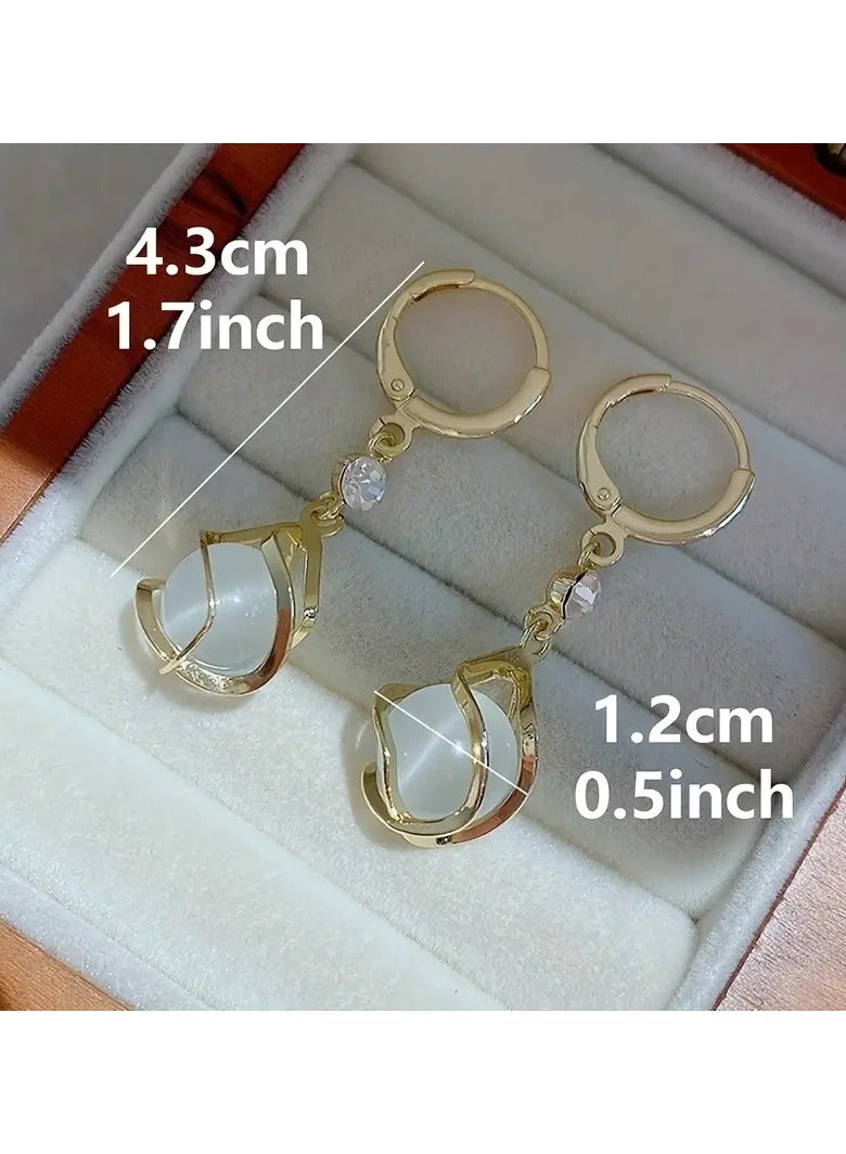 Goolsky Moonstone Bead Shiny Rhinestone Decor Dangle Earrings Elegant Simple Style Copper Jewelry Delicate Female Gift - Image 5