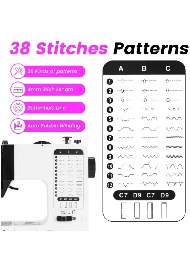 WALALLA Portable Electric Sewing Machine | 38-Stitch Bidirectional Household Sewing Machine with Overlock & Buttonhole function | Multifunctional for Clothing, DIY Projects | Compact and Lightweight - Image 3