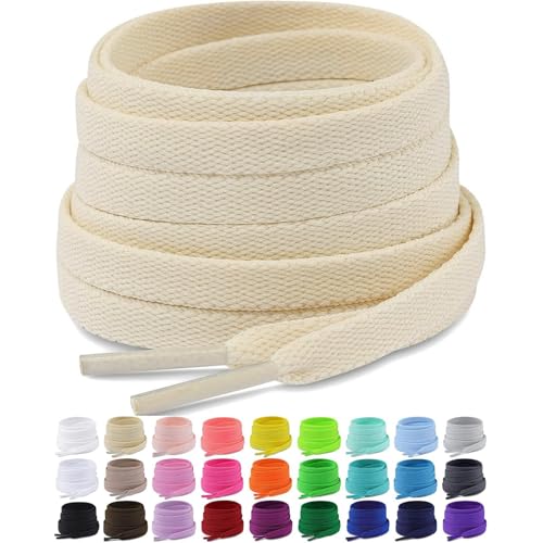 Puzeam 2 Pair Upgrade Tight Weave Flat Shoe Laces for Sneakers 28 Colors 5/16" Wide Replacement Shoelaces for Adults and Kids (Beige, 100 cm) - Image 1