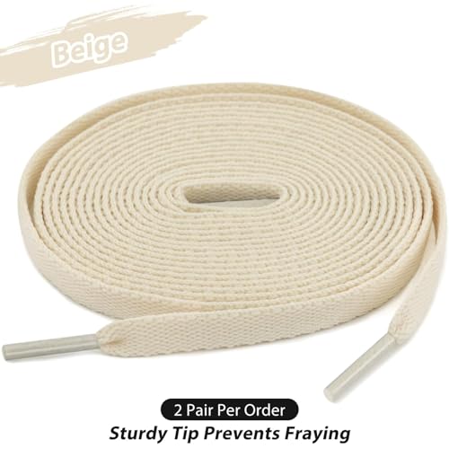 Puzeam 2 Pair Upgrade Tight Weave Flat Shoe Laces for Sneakers 28 Colors 5/16" Wide Replacement Shoelaces for Adults and Kids (Beige, 100 cm) - Image 3