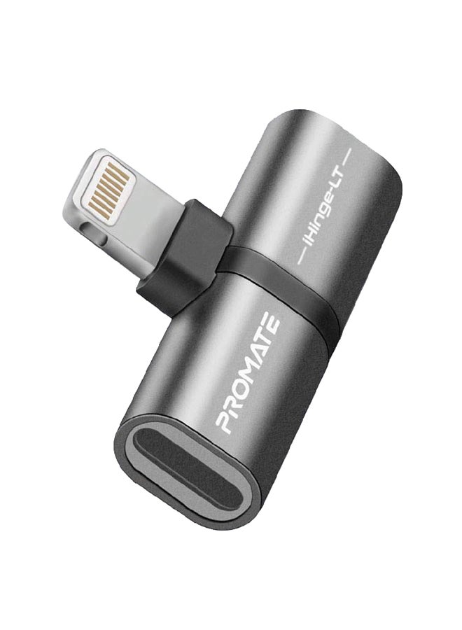 Lightning Splitter Adapter,Premium 2-In-1 Lightning to Headphone Audio and Sync Charging Jack Connector, High-Quality Audio Output and 2A Pass-Through Charging for iPhone,iPad,iHinge-LT-GREY Grey