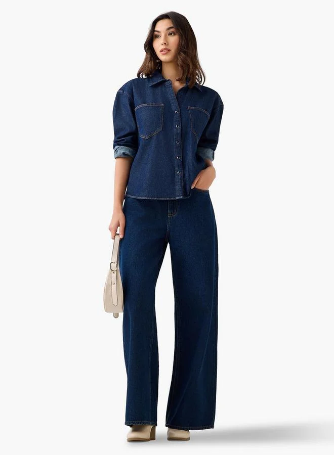 Splash FAV Oversized Fit Cotton Denim Shirt with Pocket