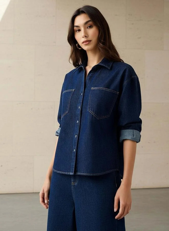 Splash FAV Oversized Fit Cotton Denim Shirt with Pocket