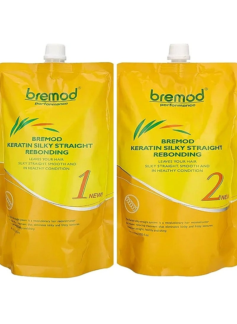 Bremod Performance Keratin Silky Straight Rebonding Set (No. 1 & 2) 800ml x2 - Image 1