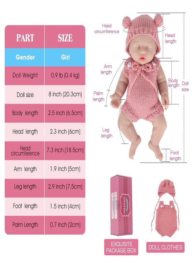 Vollence 8 inch Mini Silicone Baby Dolls Cute Realistic Newborn Preemie Miniature Babies for Kid Birthday Gifts - Girl - Image 5