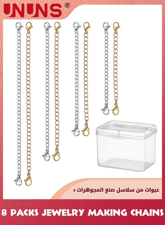 UNUNS 8 Pcs 4 Size Necklace Extender,Silver And Gold Necklace Extender Chains,Bracelet Extension Chain,Jewelry Trinket,Removable Making Chains With Lobster Clasps And Closures,For Jewelry Making - Image 1
