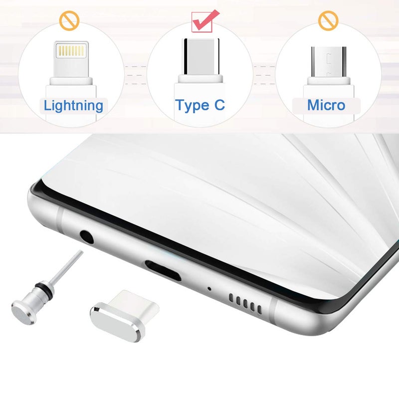 Careflection USB C Cover Cap Anti Dust Plug, Cell Phone Type C Charging Port and Earphone Jack Cap Dirt Protector, Compatible with Samsung Galaxy S21 Pixel OnePlus Laptop MacBook Pro Android Silver 2 PCS - Image 2