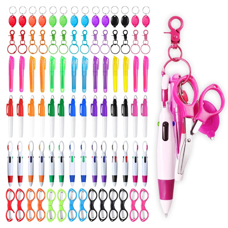 SENONAPO 84 Pcs Badge Reel Pen Nurse Badge Pen Tool Accessories Mini Highlighter Set with Mini Highlighter Folding Scissors Retractable Neon for Nurse(Multicolor) - Image 1