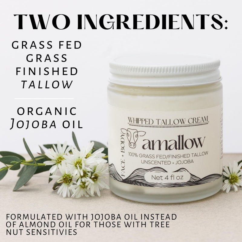 Amallow 100% Grass Fed Beef Tallow for Skin Care - Face + Body - Whipped Moisturizer for Sensitive Skin - Natural Lotion, 4 FL. oz. (Unscented + Jojoba Oil) - Image 3